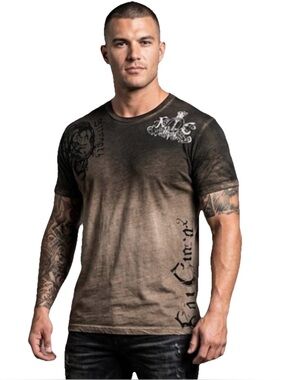 Key Closet Tiger Studded Graphic Men’s Grey Short Sleeve Shirt Size Medium